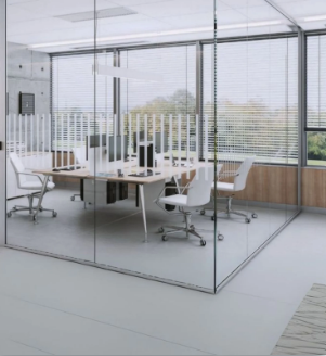 Modern office glass partitions with conference room